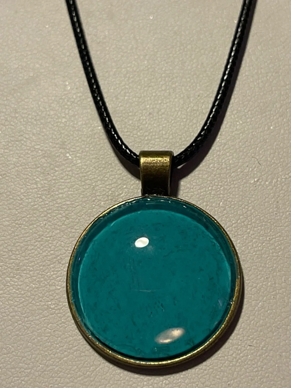 Turquoise Glass Circle Pendant Necklace - Teal Blue Women Jewelry
